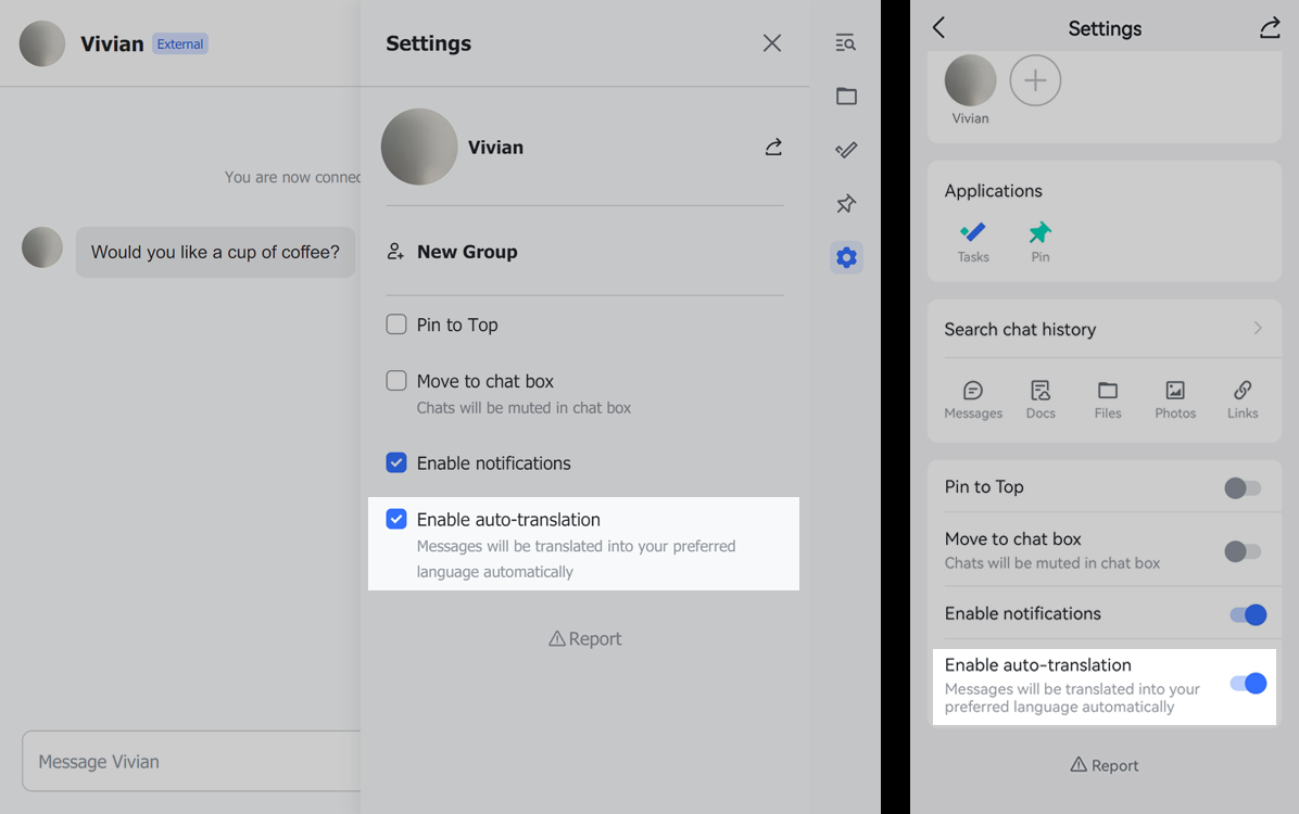 Cài đặt dịch tin nhắn thủ công trên web