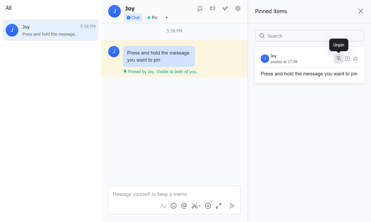 Bỏ ghim khỏi trang trò chuyện bằng máy tính để bàn