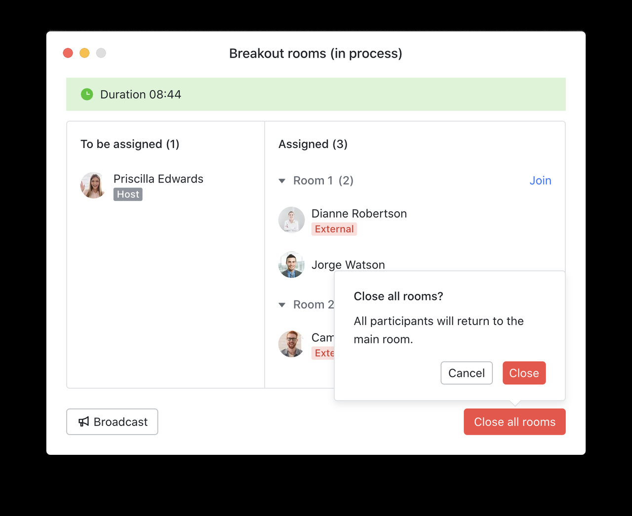  Đóng tất cả các phòng 