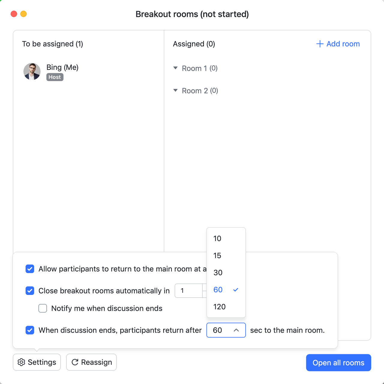 người tham gia sẽ trở lại phòng chính sau XX giây