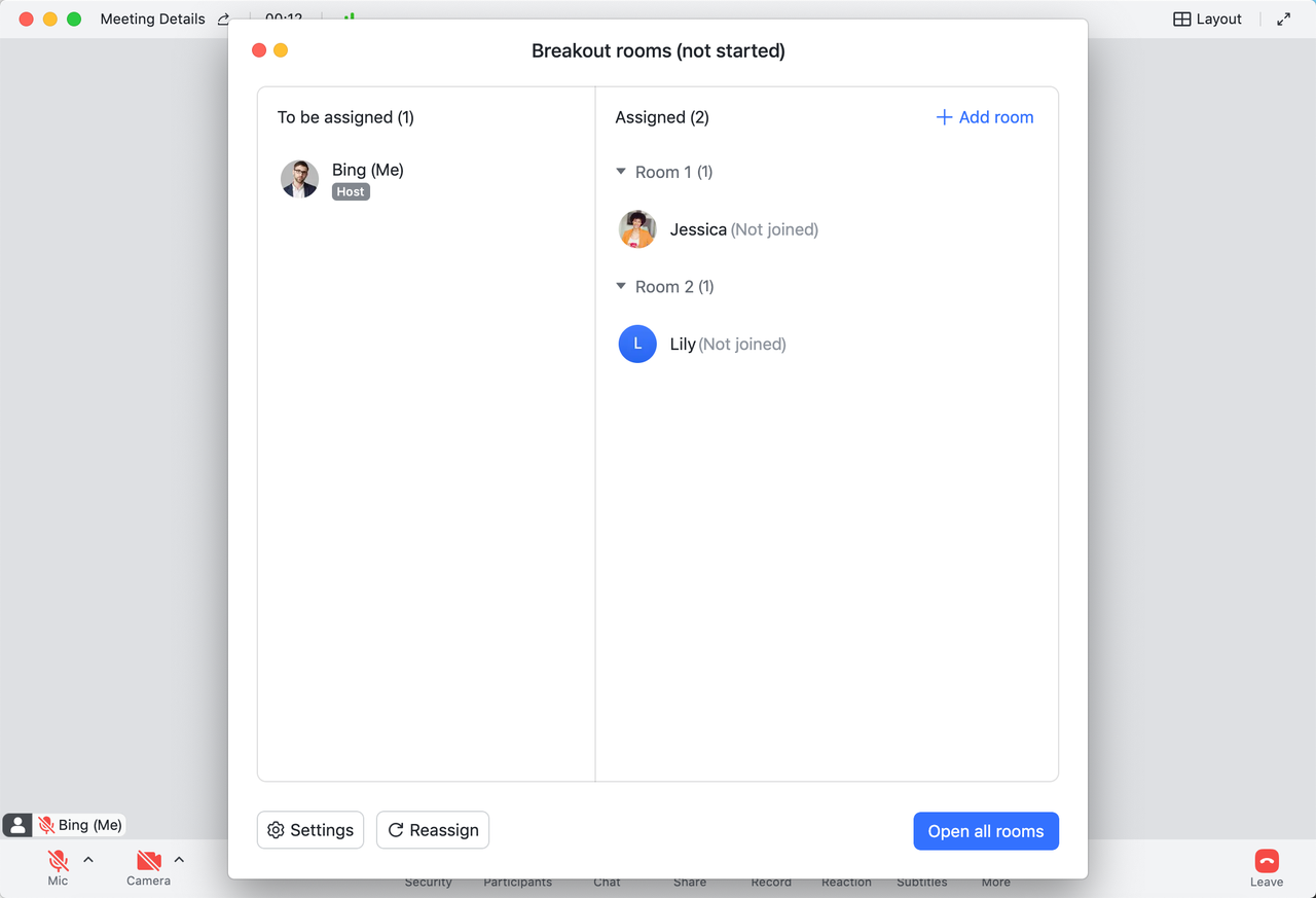 Mở tất cả các phòng
