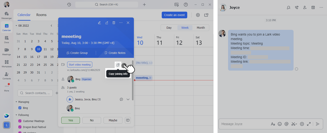 Sao chép thông tin tham gia