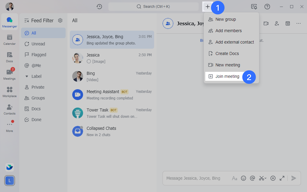 Tham gia cuộc họp với ID cuộc họp cách 1