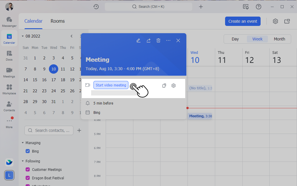 lên lịch cuộc họp bằng lark meeting