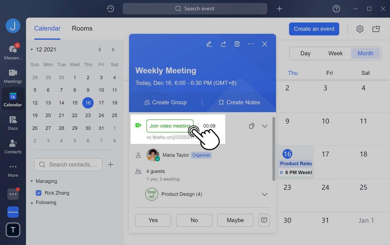 Tham gia cuộc họp đã lên lịch trong Lịch