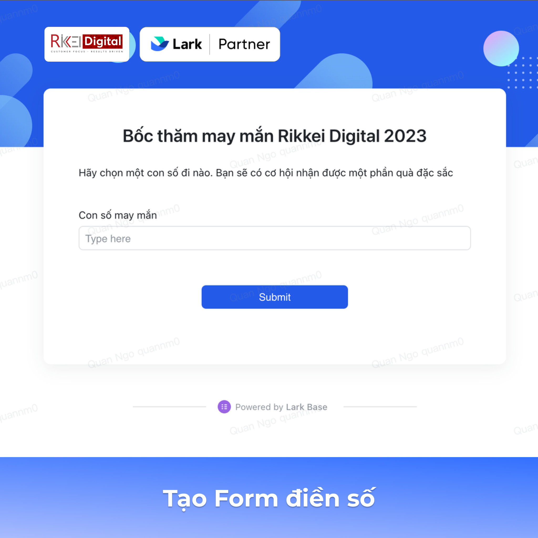 Tạo form điền số may mắn