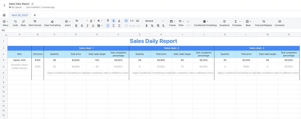 Template Báo cáo doanh thu bán hàng hàng ngày