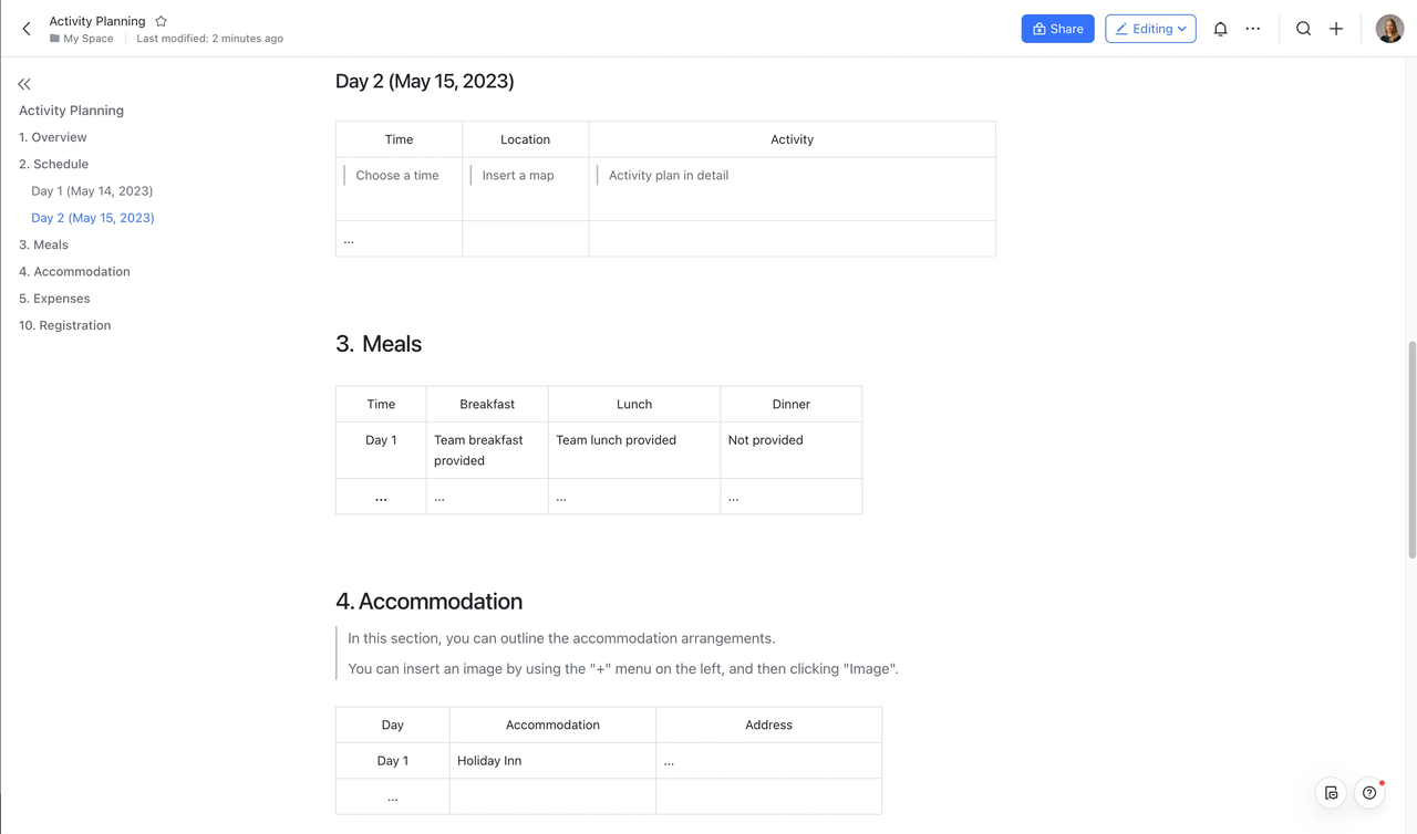 Template Kế hoạch hoạt động nội bộ