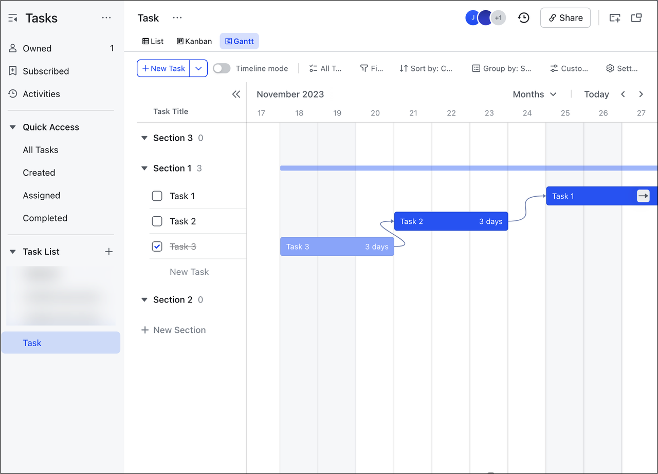 Quản lý tiến độ trong Lark Task bằng biểu đồ Gantt