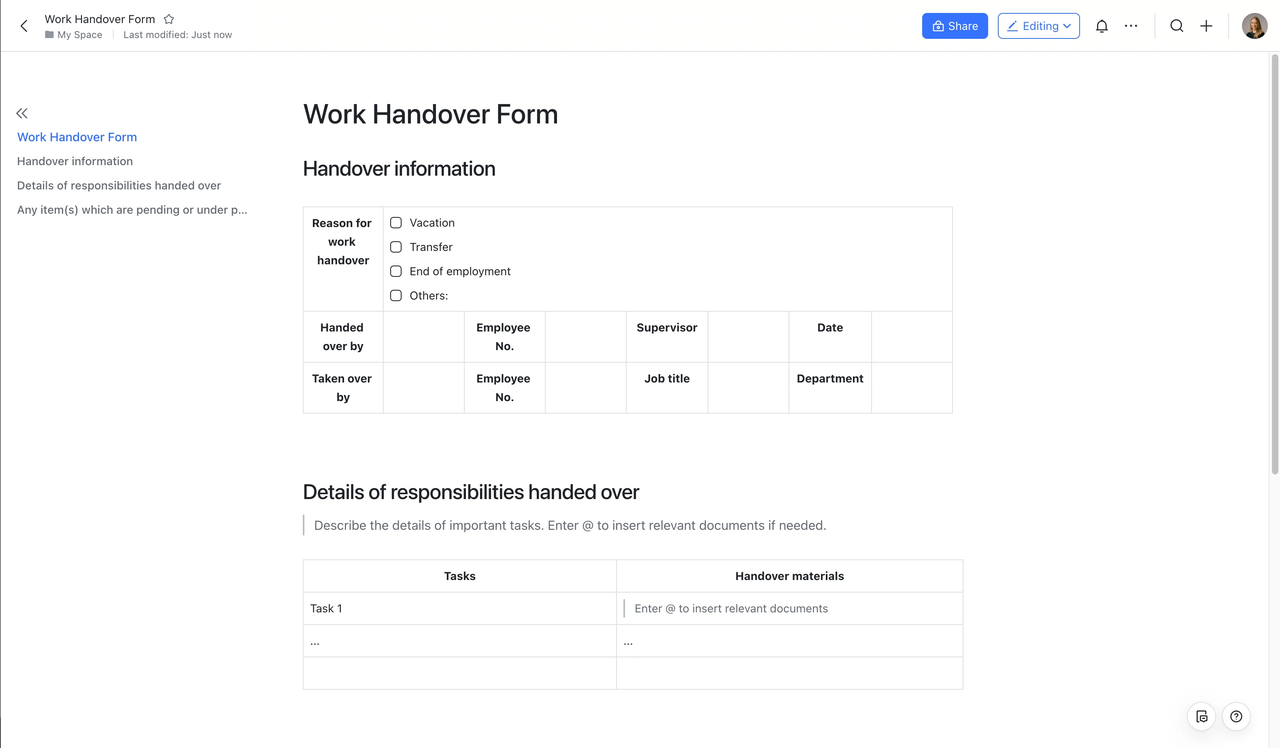 Template Bàn giao công việc