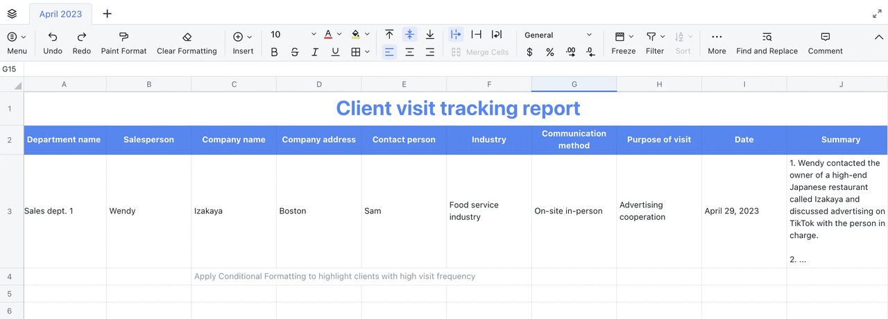Template Báo cáo theo dõi cuộc hẹn với với khách hàng