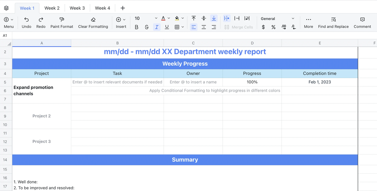 Template Tạo Weekly Report