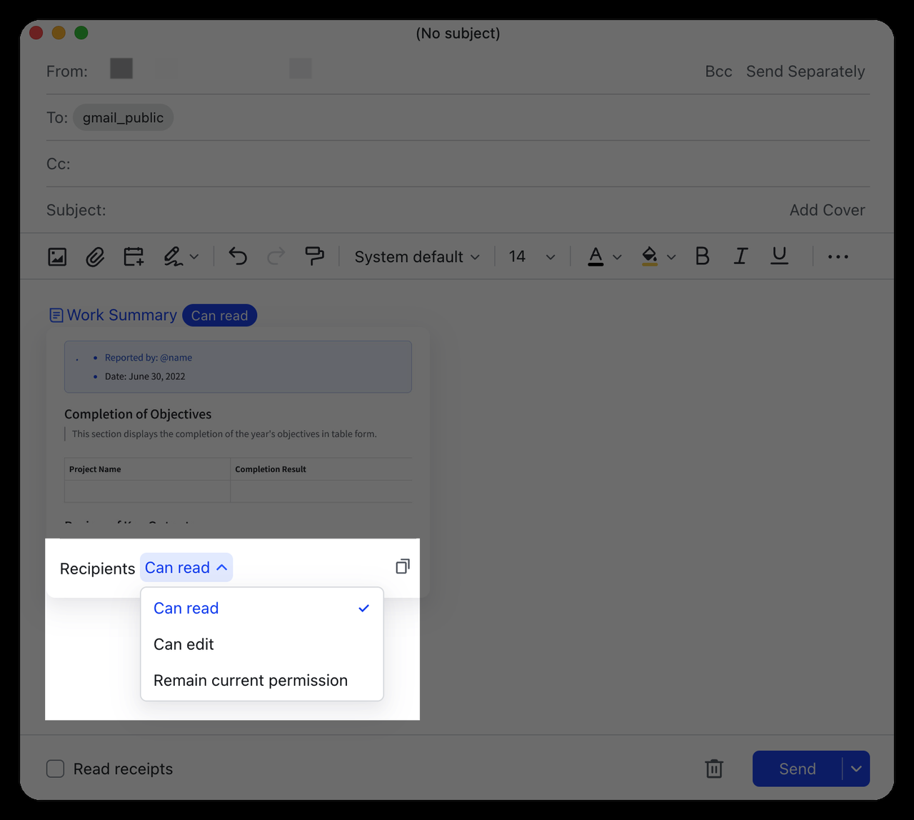 Chỉnh sửa quyền truy cập tài liệu trong trình soạn email