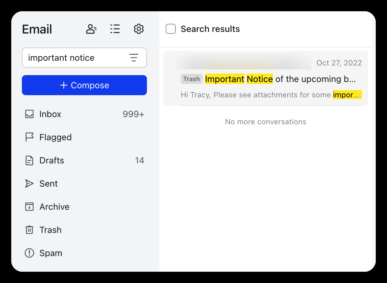 Tìm kiếm email trong mục thư rác