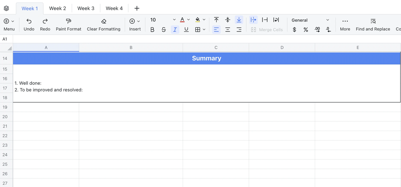 Template Tạo Weekly Report