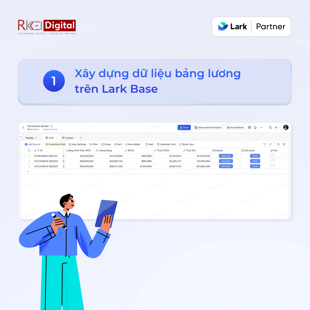 Tự động hóa phiếu lương, bằng khen, hóa đơn,... bằng Lark Base
