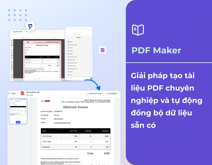 PDF Maker - Giải pháp tạo tài liệu PDF chuyên nghiệp và tự động đồng bộ dữ liệu sẵn có