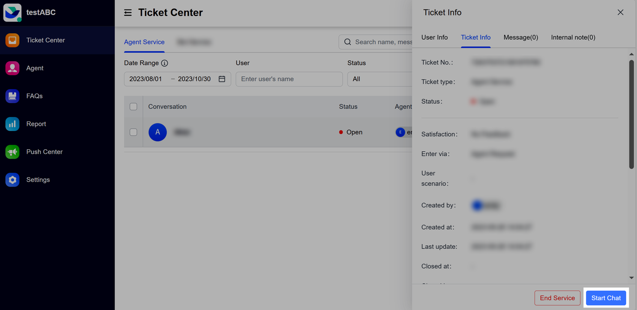 Bắt đầu trò chuyện với người dùng