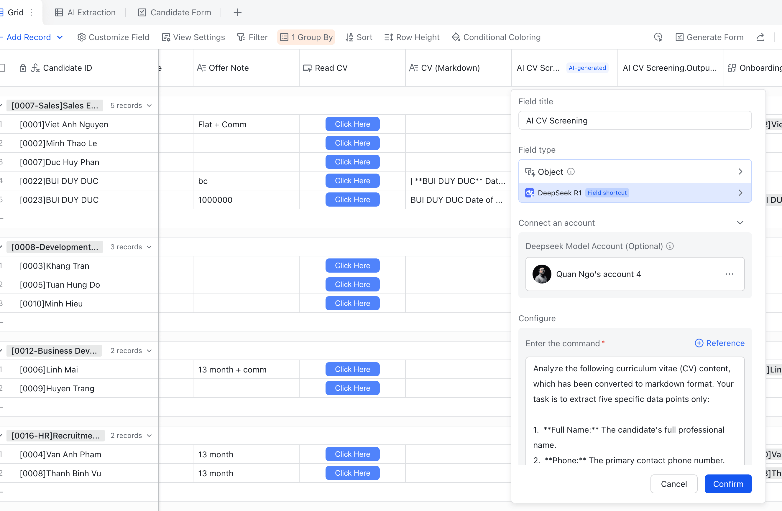 Truyền prompt và dữ liệu Base vào AI shortcut
