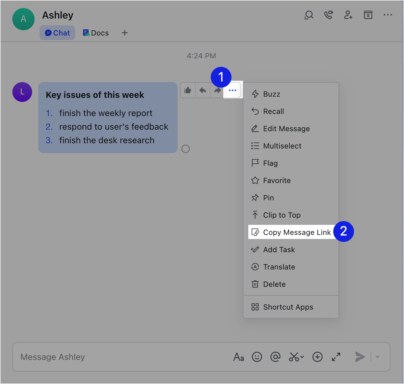 Tạo & Sao chép liên kết tin nhắn