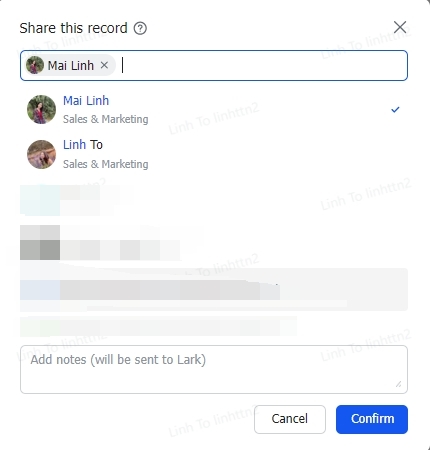 share record tới lark messenger