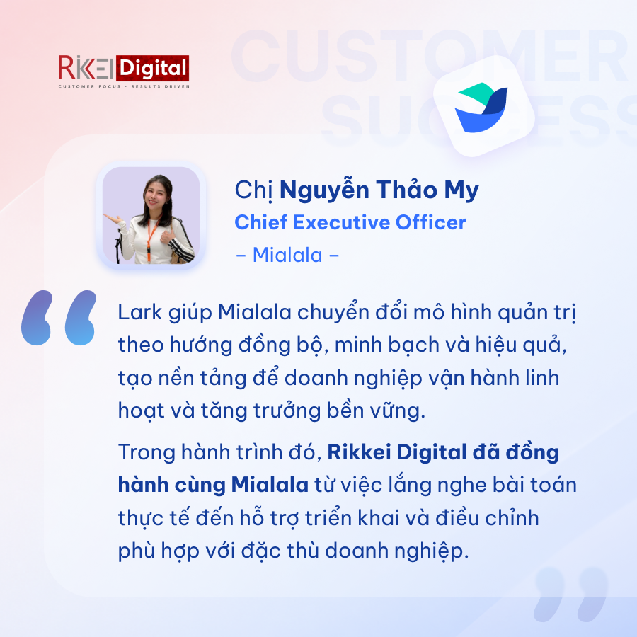 Khám phá cách Mialala ứng dụng Lark để số hóa quy trình tuyển dụng, quản lý vận hành gần 60 cửa hàng và giảm khối lượng công việc thủ công khi doanh nghiệp mở rộng.
