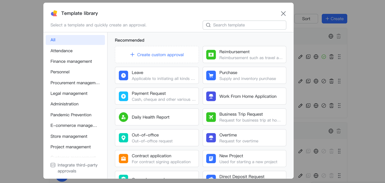 các mẫu phê duyệt có sẵn của lark