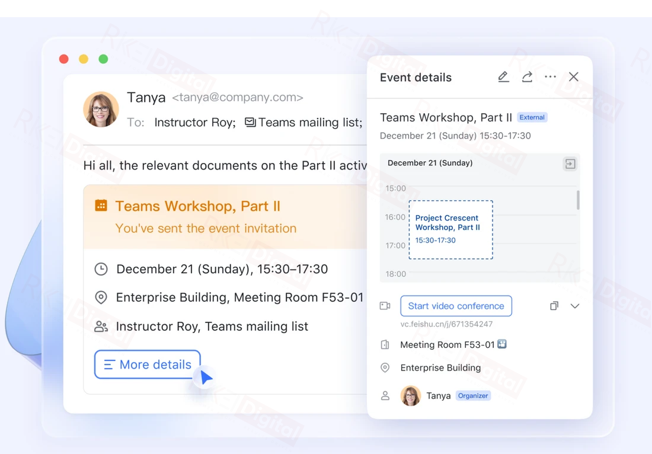 Lark Mail kết hợp với Lark Calendar