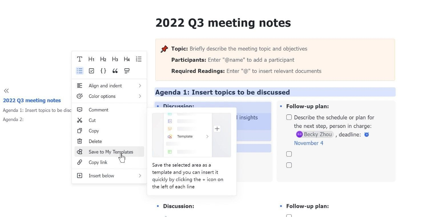 viết meeting minutes với lark docs