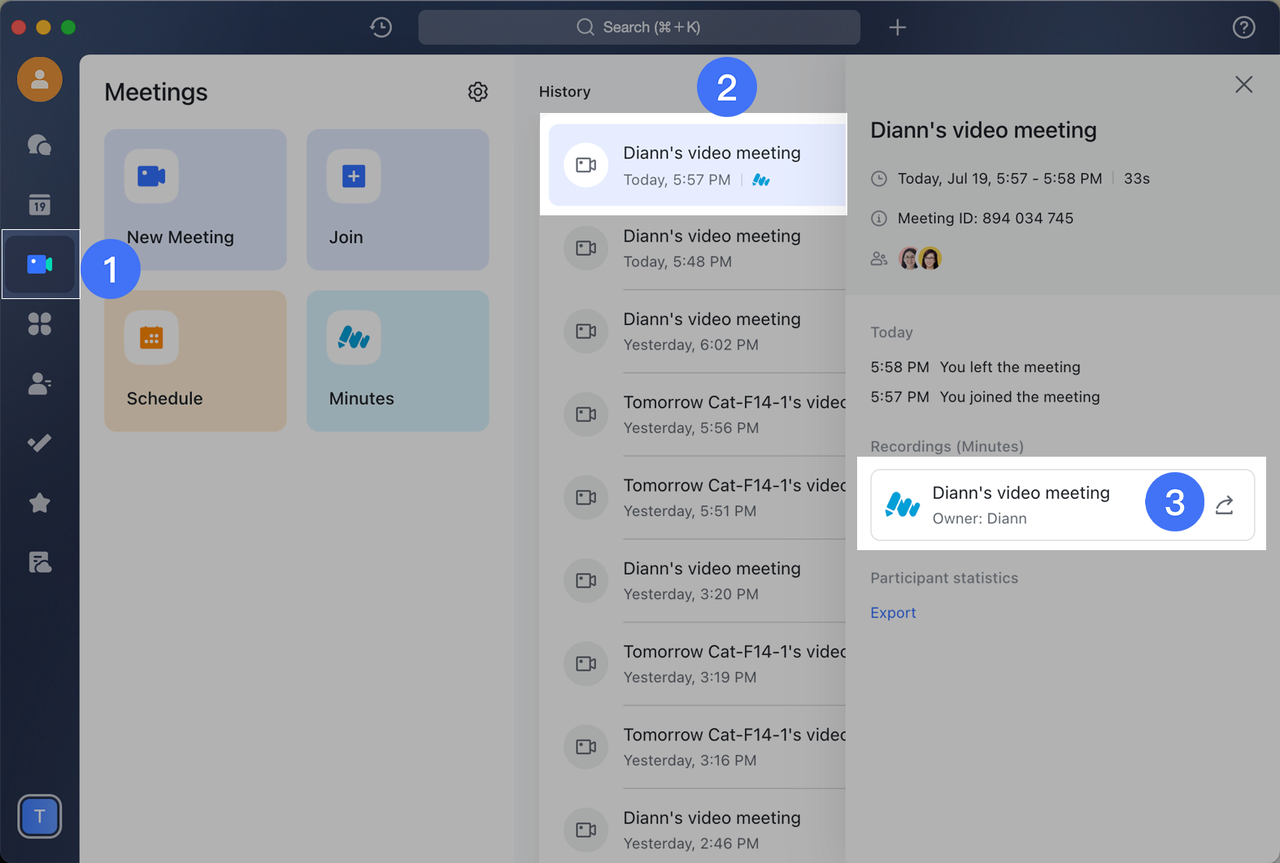 xem bản ghi trên lark minutes