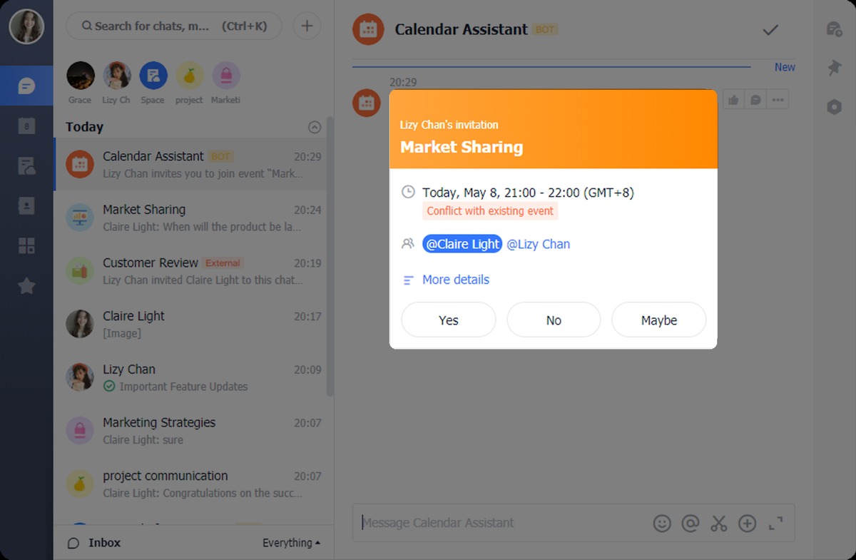 tính năng trợ lý lịch lark calendar