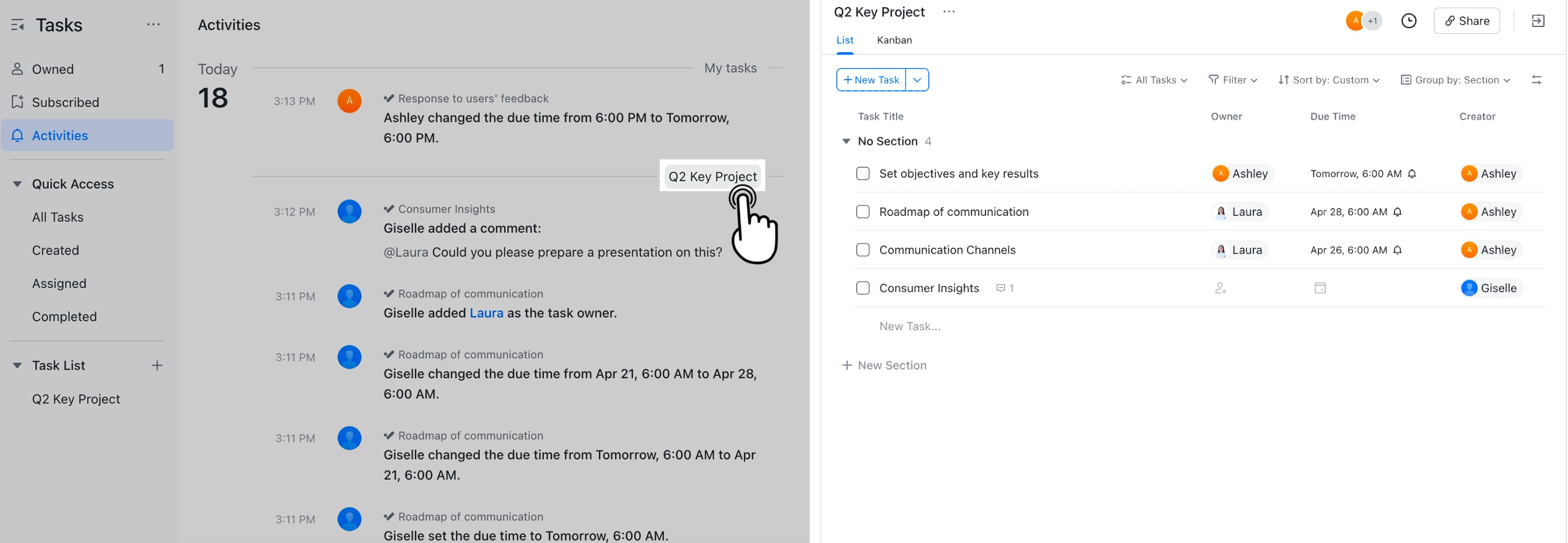 Xem & chỉnh sửa các task con trong một task lớn